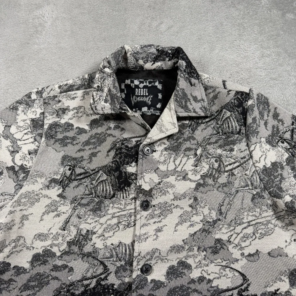 Rebel Vengeance Apocalypse Horseman Shirt Mens Small Tapestry Button Up